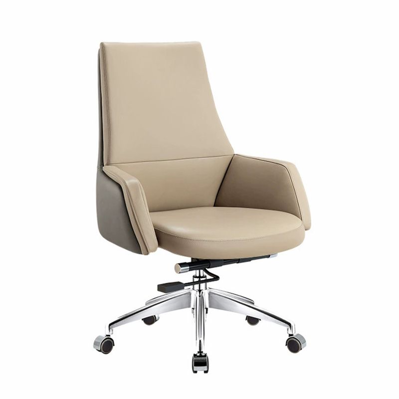 Manager Chair — Leather Khaki | Luxury Cow Leather, Silver Metal Frame, Ergonomic Swivel | H115-125cm [ML-001]