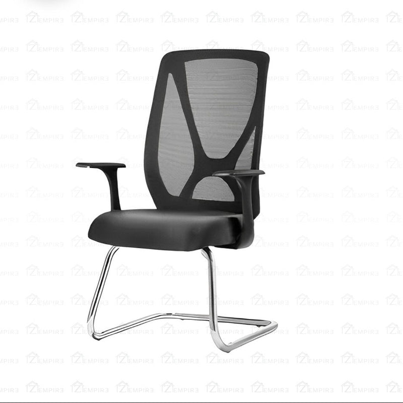Visitor Chair — Breathable Mesh Black Reception | C-Shaped Metal Base, Fixed Armrests, Electrostatic Coating, Industrial Mesh | H85cm [VR-001]