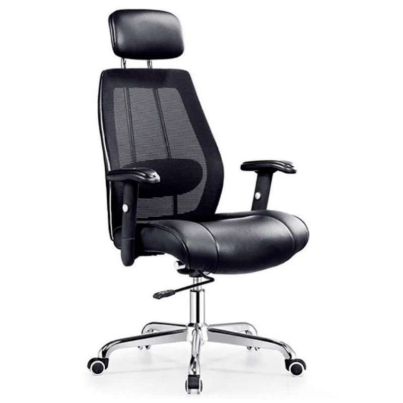 Staff Chair — Mesh Black High-Back | ACS-608 Ergonomic, Adjustable Headrest, Lumbar Support, 136kg, Tilt 90-140° | H115-125cm [SH-M-003]