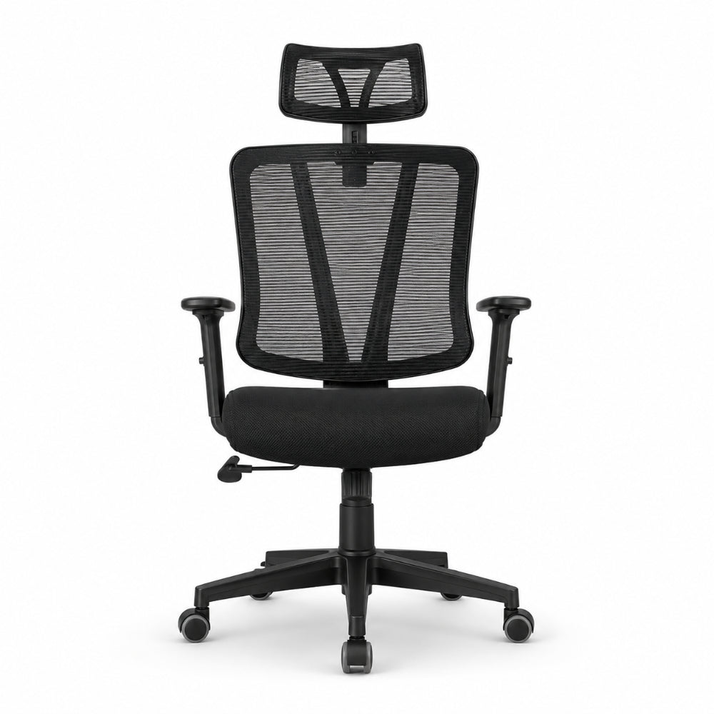 Staff Chair — Mesh Black High-Back | Imported Chaise Lounge, Tilt Back, Adjustable Headrest, Metal Star Base, Fully Imported | H115-125cm [SH-M-004]
