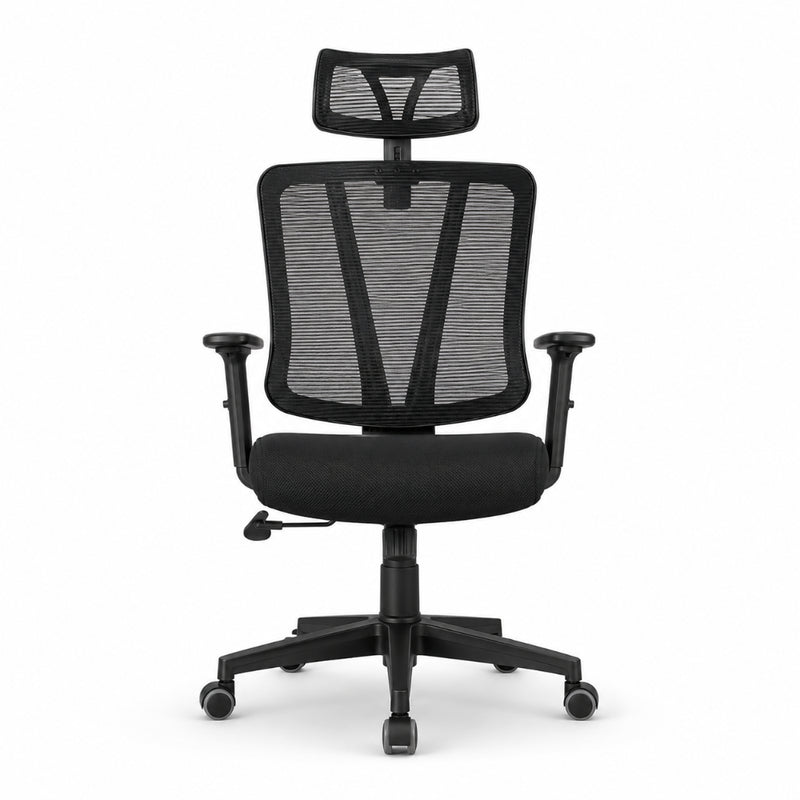 Staff Chair — Mesh Black High-Back | Imported Chaise Lounge, Tilt Back, Adjustable Headrest, Metal Star Base, Fully Imported | H115-125cm [SH-M-004]