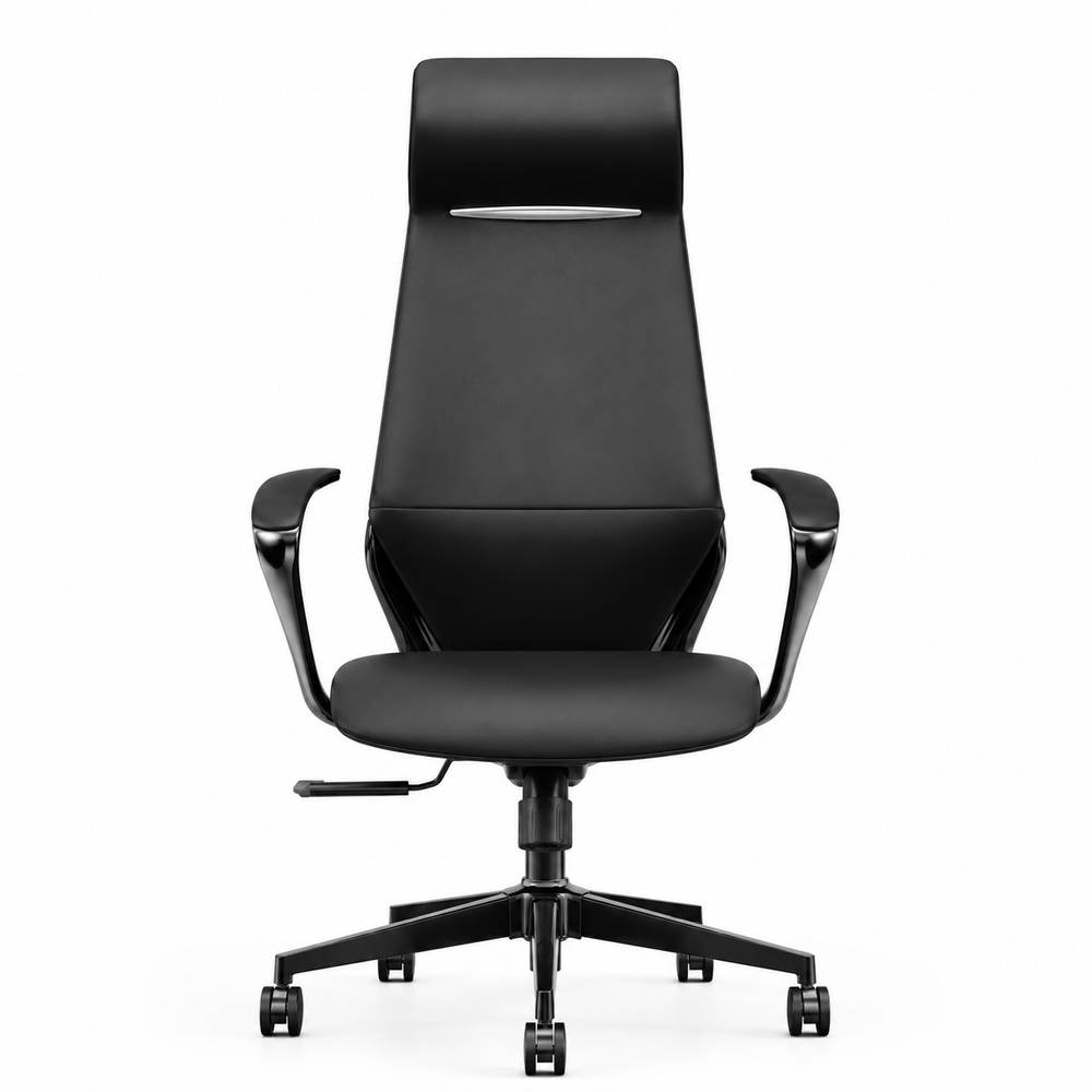 Manager Chair — Leather Black | CEO Executive, Integrated Headrest, 360° Swivel | H115-125cm [ML-010]