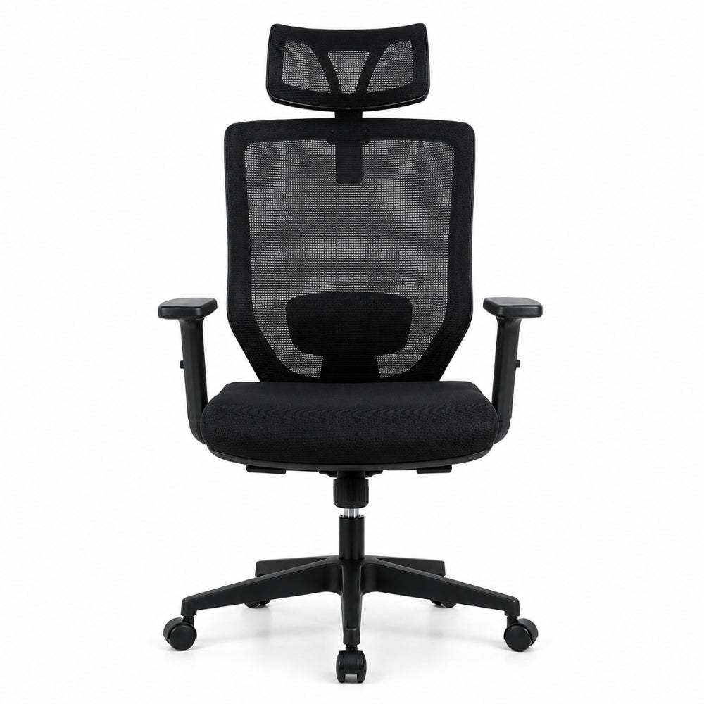 Staff Chair — Mesh Black High-Back | ErgoMesh Executive, Headrest, Lumbar Support, Premium Mesh | H115-125cm [SH-M-019]