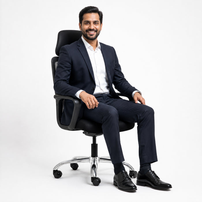Staff Chair — Mesh Black High-Back | ErgoMesh Standard, Headrest, Breathable Mesh | H115-125cm [SH-M-010]