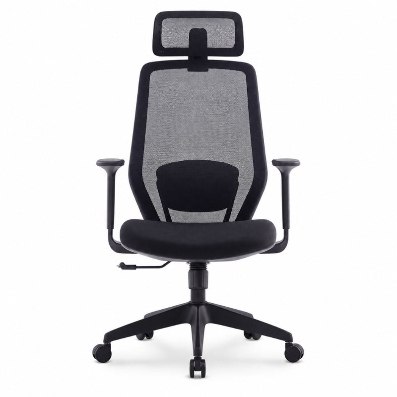 Staff Chair — Mesh Black High-Back | AeroComfort Ergonomic, Full Back Support, Headrest, Lumbar Support | H115-125cm [SH-M-015]