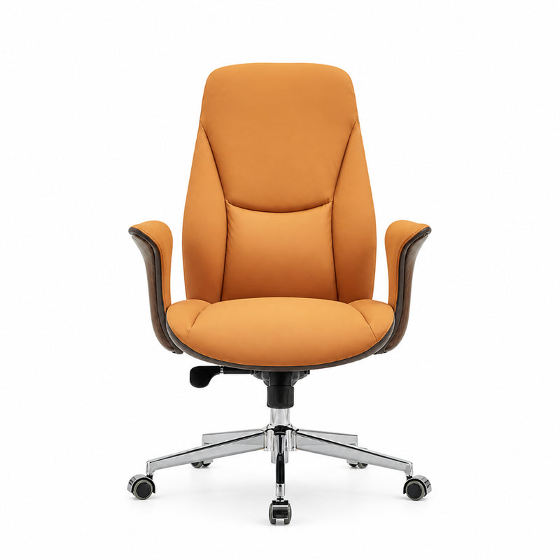 Manager Chair — Leather Black | Compact Mid-Back, Aluminum Base, Space-Saving | H100-110cm [ML-008]