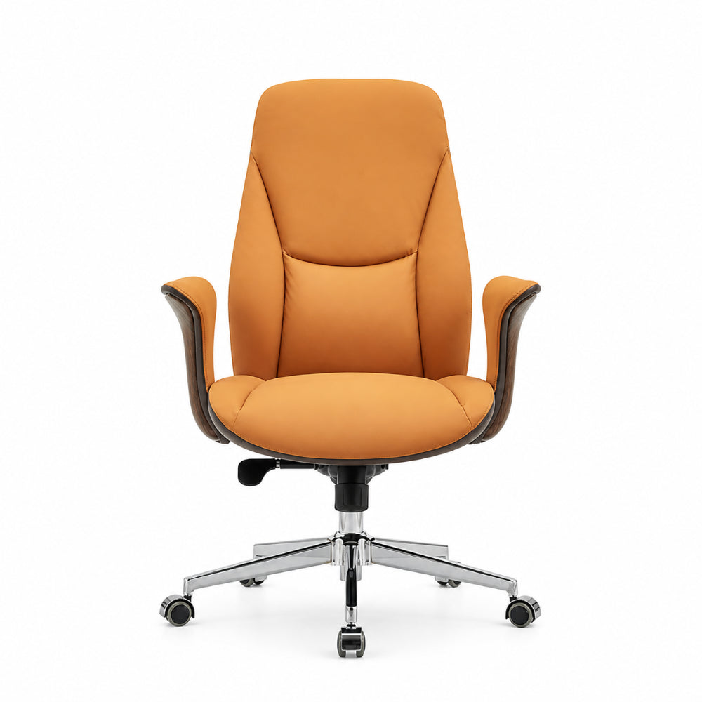 Manager Chair — Leather Black | Compact Mid-Back, Aluminum Base, Space-Saving | H100-110cm [ML-008]
