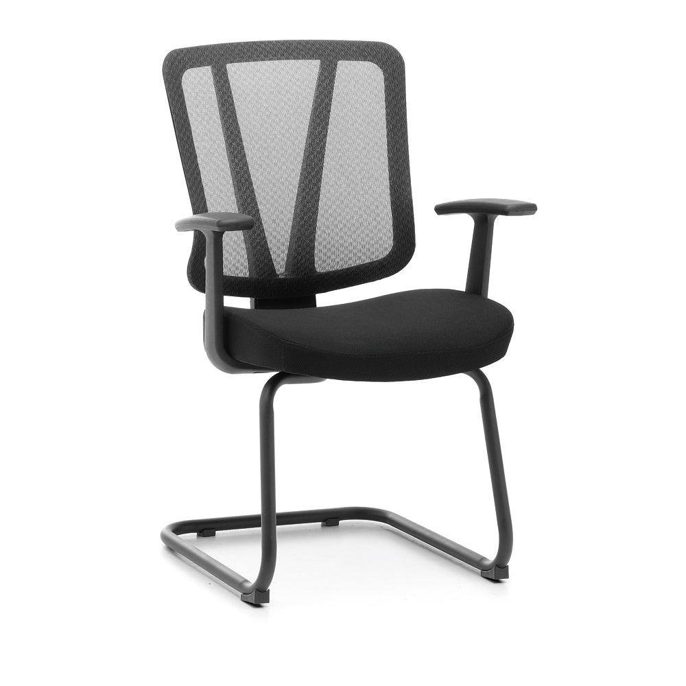 Visitor Chair — Breathable Mesh Black Conference | High-End Fixed, Cantilever Base, T-Armrests, Height Adjustable, BIFMA Certified | H90-100cm [VC-001]