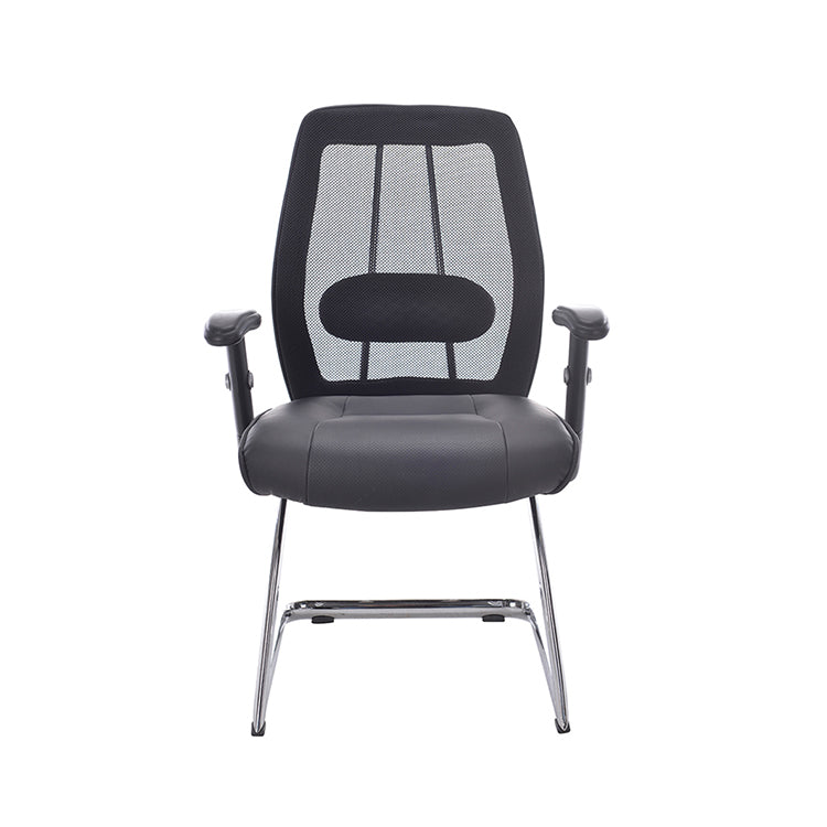 Visitor Chair — Breathable Mesh Black Reception | Home Office Stationary, No Wheels, Adjustable Armrests, Chrome Base | H95-105cm [VR-004]