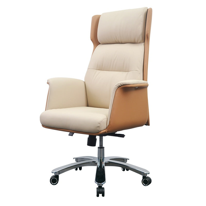 Manager Chair — Leather White & Beige | Italian Light-Luxury, Chrome Plating, Padded Armrests | H115-125cm [ML-006]