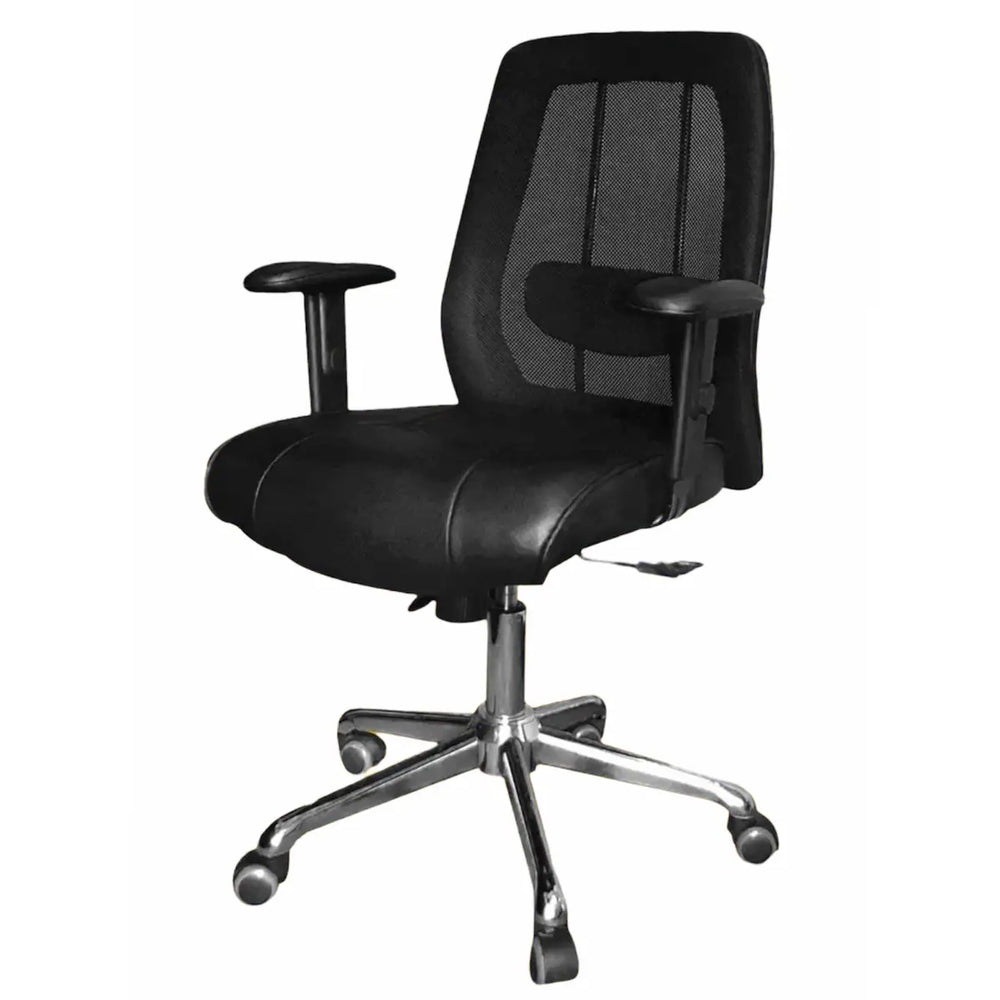 Staff Chair — Leather Black Mid-Back | Classic Leather, Premium Leather, Hydraulic Lift, Elegant Design | 70×70×90cm [SM-L-002]