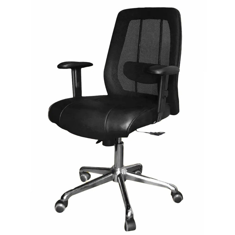 Staff Chair — Leather Black Mid-Back | Classic Leather, Premium Leather, Hydraulic Lift, Elegant Design | 70×70×90cm [SM-L-002]