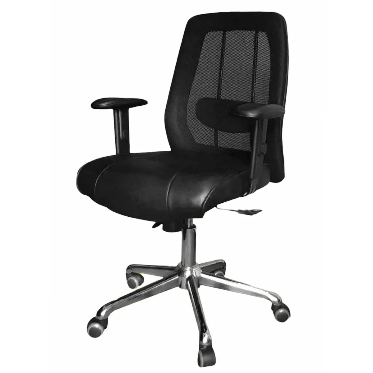 Staff Chair — Leather Black Mid-Back | Classic Leather, Premium Leather, Hydraulic Lift, Elegant Design | 70×70×90cm [SM-L-002]