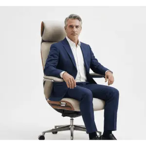 Executive Comfort Pro Office Chair | Premium Cream PU Leather & Adjustable Headrest