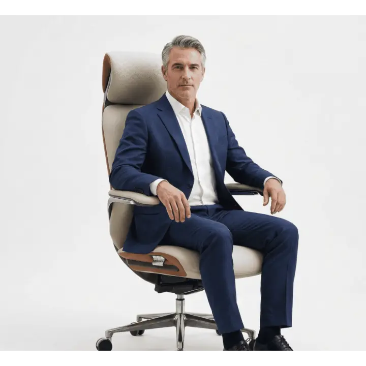 Executive Comfort Pro Office Chair | Premium Cream PU Leather & Adjustable Headrest