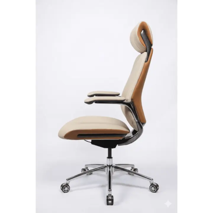 Executive Comfort Pro Office Chair | Premium Cream PU Leather & Adjustable Headrest