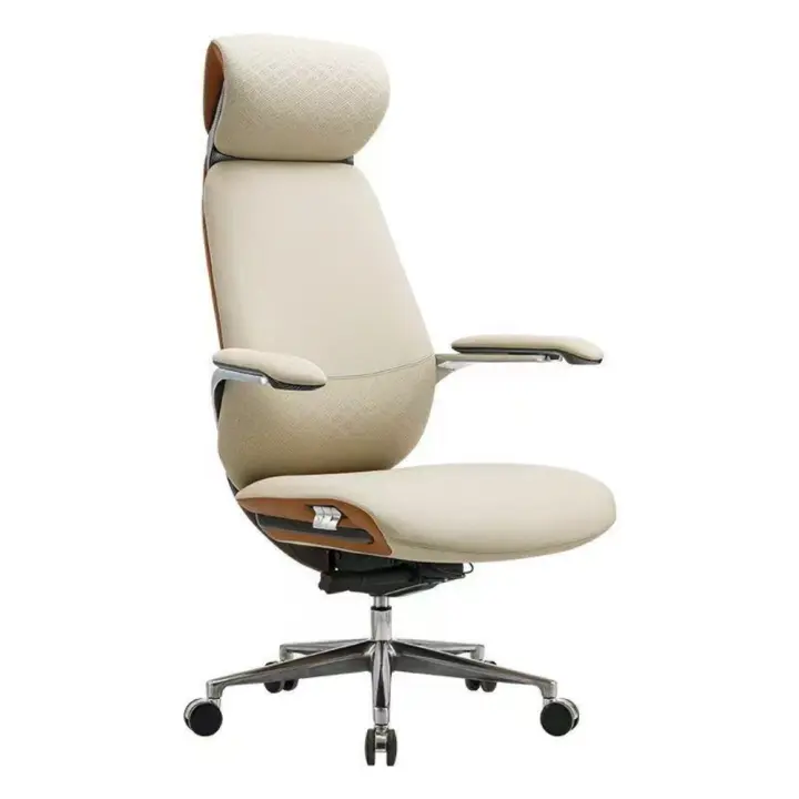 Executive Comfort Pro Office Chair | Premium Cream PU Leather & Adjustable Headrest